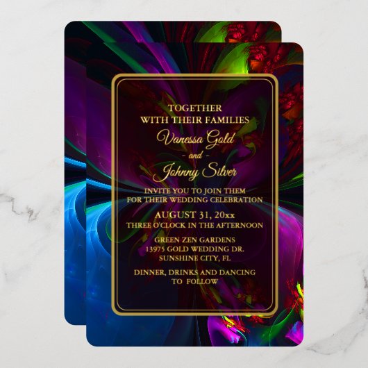 Elegant Classic Modern Floral Pattern #902 Wedding 箔招待状 (正面/裏面)