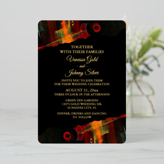 Elegant Classic Modern Trendy Pattern #903 Wedding 箔招待状 (立ち正面)