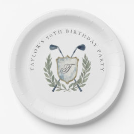 Elegant Classic Monogram Golf Crest Birthday Party ペーパープレート