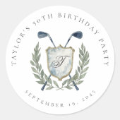 Elegant Classic Monogram Golf Crest Birthday Party ラウンドシール (正面)