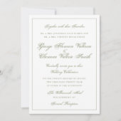 Elegant Classic Moss Green Calligraphy Wedding 招待状 (正面)