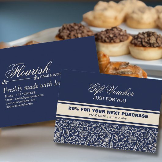 Elegant Classic Navy Blue Bakery Discount Card 割引カード