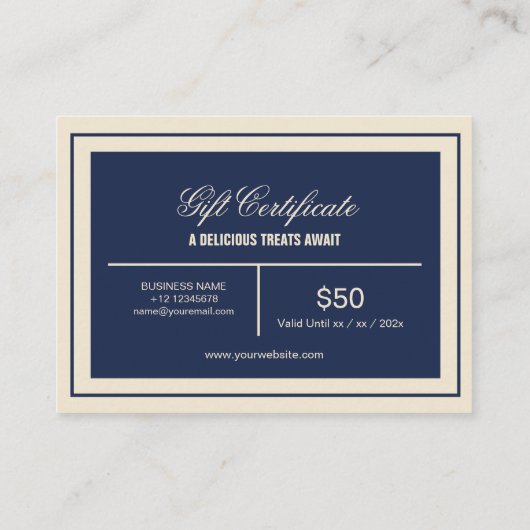 Elegant Classic Navy Blue Bakery Pattern Gift Card 名刺 (裏面)