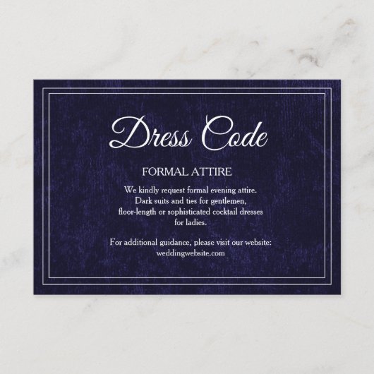 Elegant Classic Navy Blue Wedding Dress Code エンクロージャーカード (正面)
