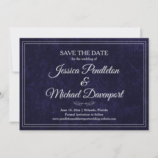 Elegant Classic Navy Blue Wedding Save Date セーブザデート (正面)
