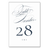 Elegant Classic Navy on White Calligraphy Wedding テーブルナンバー (裏面)