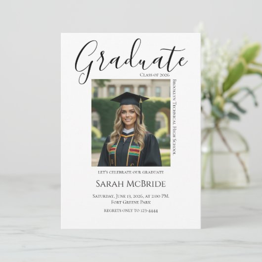 Elegant Classic One Photo Graduation Invitation 招待状 (スタンド正面)