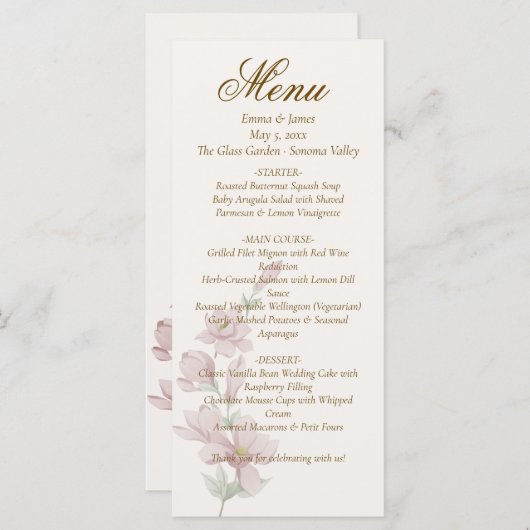 Elegant Classic Purple Florals Wedding Menu メニュー (正面/裏面)