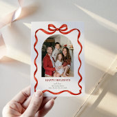 Elegant Classic Red Ribbon Holiday Photo Card シーズンカード