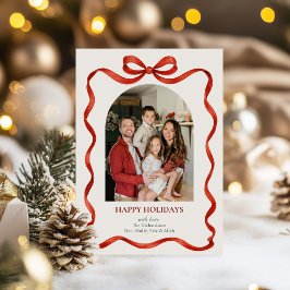Elegant Classic Red Ribbon Holiday Photo Card シーズンカード