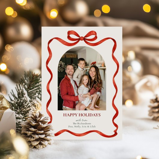 Elegant Classic Red Ribbon Holiday Photo Card シーズンカード