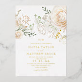 Elegant & Classic Roses Floral Garden Wedding Foil 箔招待状 (正面)