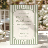 Elegant Classic Sage & Beige Striped Wedding 招待状