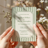 Elegant Classic Sage & Beige Striped Wedding 招待状