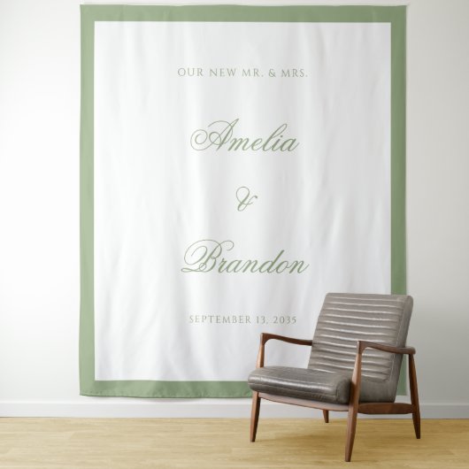 Elegant Classic Sage Green Border Wedding Backdrop タペストリー (インサイチュ)