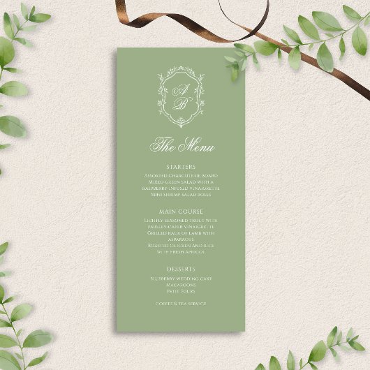 Elegant Classic Sage Green Monogram Crest Wedding メニュー