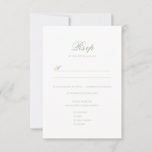 Elegant Classic Sage Green Monogram Crest Wedding 出欠カード (正面)