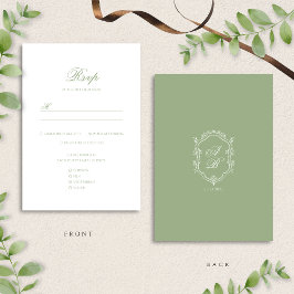Elegant Classic Sage Green Monogram Crest Wedding 出欠カード