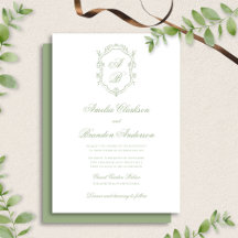 Elegant Classic Sage Green Monogram Crest Wedding