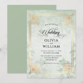 Elegant Classic Sage Green Wedding 招待状 (正面/裏面)