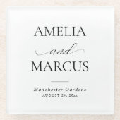 Elegant Classic Script Calligraphy Wedding ガラスコースター (正面)