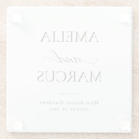 Elegant Classic Script Calligraphy Wedding ガラスコースター (裏面)