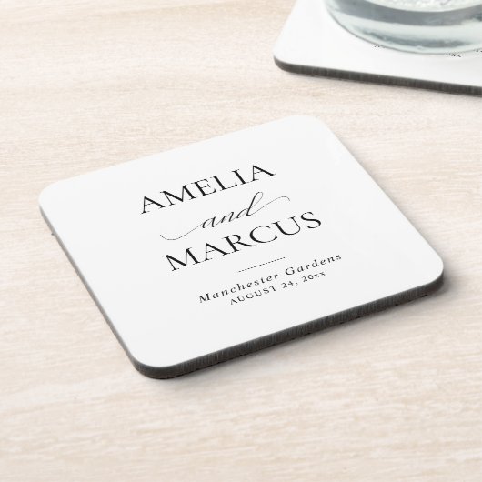 Elegant Classic Script Calligraphy Wedding コースター (左側)