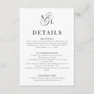 Elegant Classic Script Monogram Wedding Details エンクロージャーカード