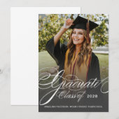 Elegant Classic Script Photo Graduation 案内状 (正面/裏面)