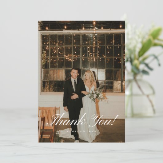 Elegant Classic Script Wedding Photo サンキューカード (スタンド正面)