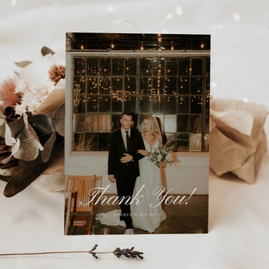 Elegant Classic Script Wedding Photo サンキューカード