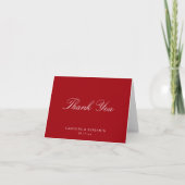 Elegant Classic Script Wedding Red White Folded サンキューカード (正面)