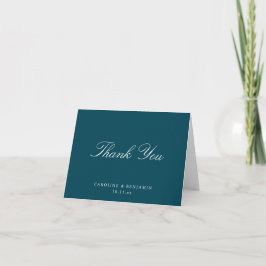 Elegant Classic Script Wedding Teal Blue Folded サンキューカード