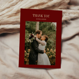 Elegant Classic Script Wine Red Wedding Photo サンキューカード