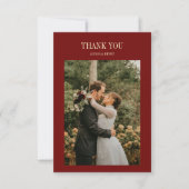 Elegant Classic Script Wine Red Wedding Photo サンキューカード (正面)