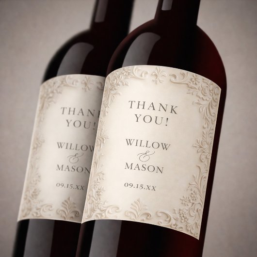 Elegant Classic Scrollwork Baroque Wedding ワインラベル