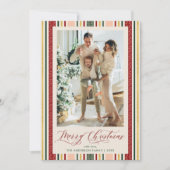 Elegant Classic Stripes Merry Christmas Photo シーズンカード (正面)