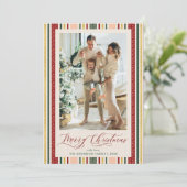 Elegant Classic Stripes Merry Christmas Photo シーズンカード (スタンド正面)