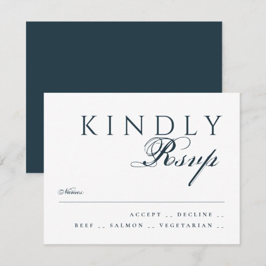 Elegant Classic Traditional Navy Blue Wedding 出欠カード (正面/裏面)