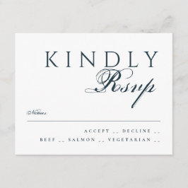 Elegant Classic Traditional Navy Blue Wedding 出欠カード