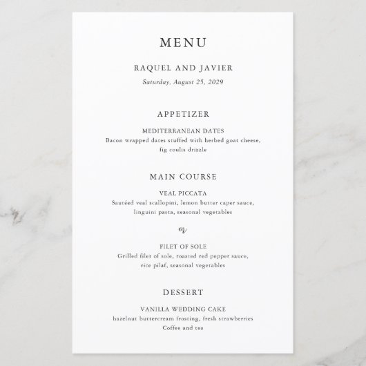 Elegant Classic Wedding Menu (正面)