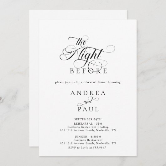 Elegant Classic Wedding Rehearsal Dinner 招待状 (正面/裏面)