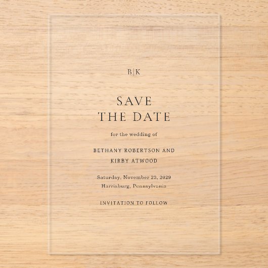 Elegant Classic Wedding Save the Date アクリル招待状 (正面)