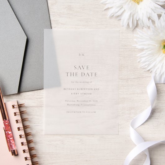 Elegant Classic Wedding Save the Date ベラム紙招待状 (ウェディング)