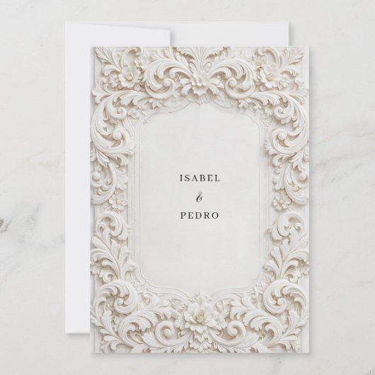 Elegant Classy Baroque Frame Nuestra Boda Wedding 招待状 (裏面)