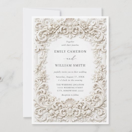 Elegant Classy Baroque Frame Wedding 招待状 (正面)