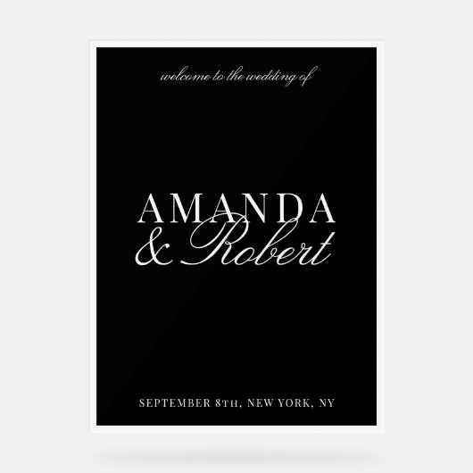 Elegant Classy Black and White Wedding アクリルサイン (正面)