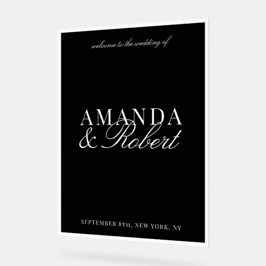 Elegant Classy Black and White Wedding アクリルサイン (傾斜)