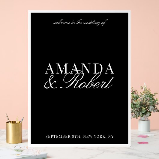 Elegant Classy Black and White Wedding アクリルサイン (ウェディング)