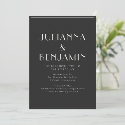 Elegant Classy Bold Black and White Wedding 招待状 (スタンド正面)
